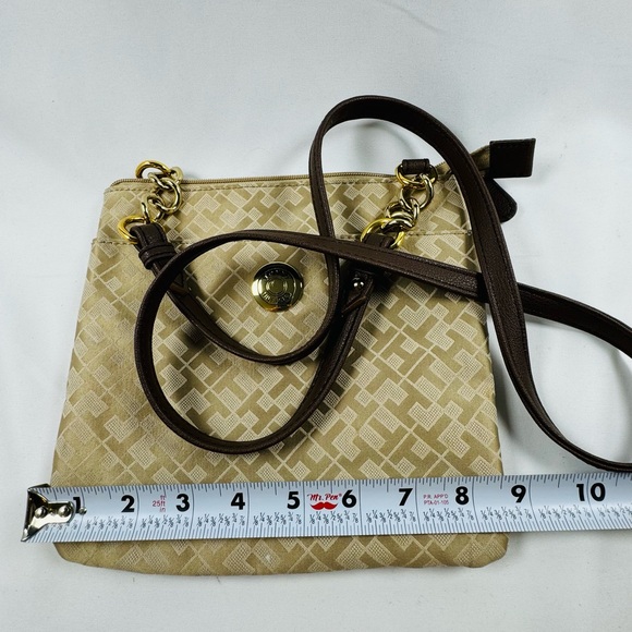 Tommy Hilfiger Light Tan Crossbody Logo Pattern Bag / Purse Small/Medium - Picture 9 of 11